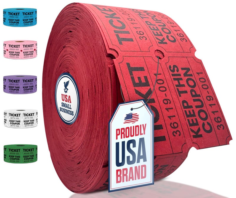 PM Company 2000 Pcs (1000 Pairs) Raffle Tickets Double Roll, 50/50 Red Raffle Tickets for Events, Entry, Carnivals, Fundraisers, Classroom Rewards, and Prizes - Premium Quality by PM Company - Image 1